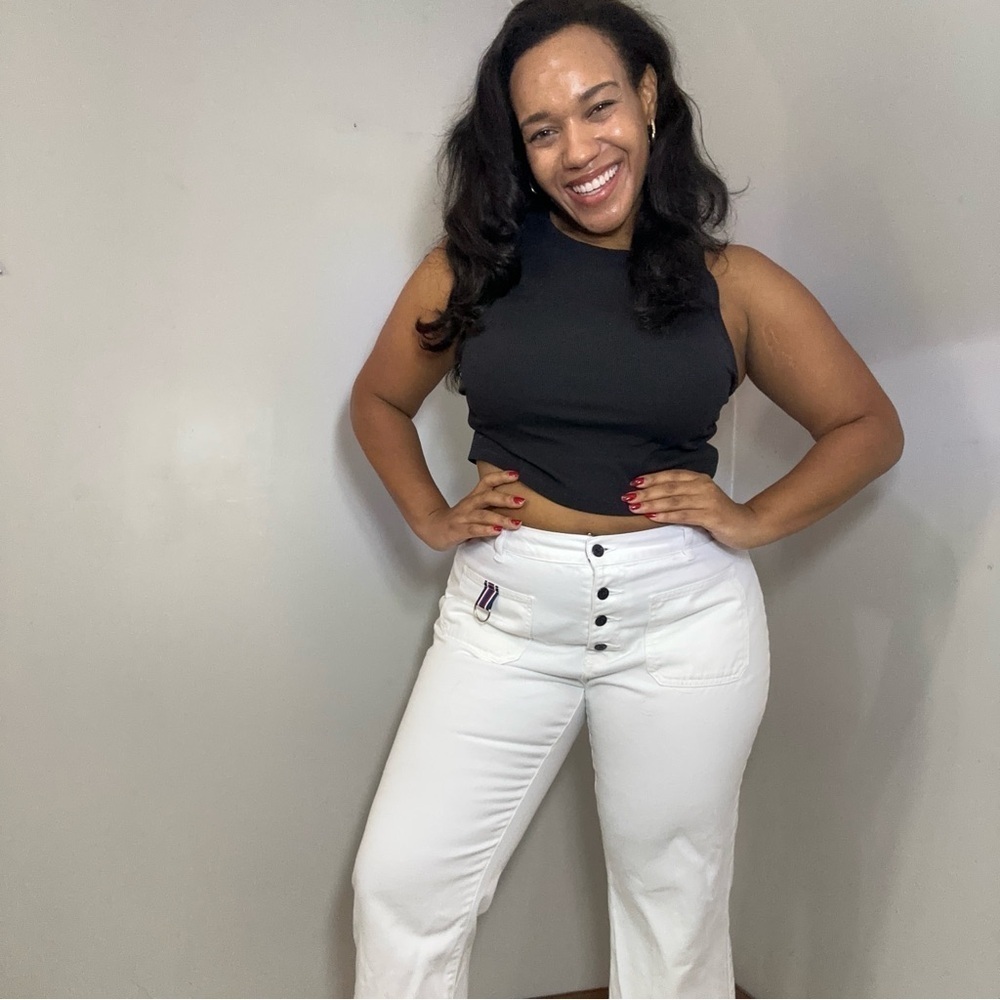 Vintage Tommy Hilfiger jeans mid rise white pants flare leg cropped denim Y2K - Picture 8 of 16